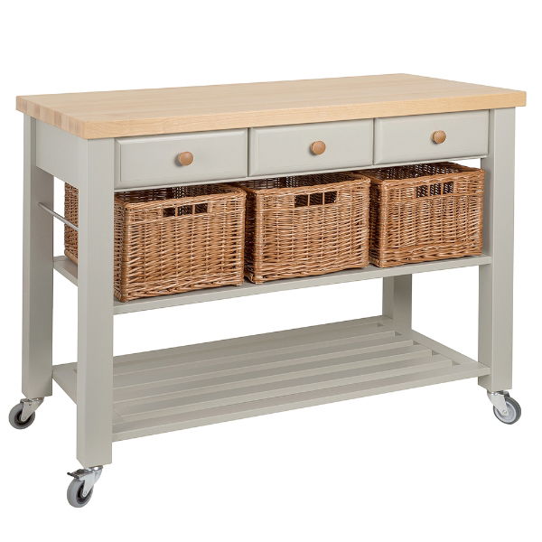 eddingtons LAMBOURN 3 DRAWER PAINTED TROLLEY - FRENCH GREY NATURAL TOP