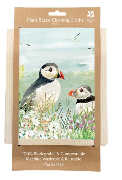 Eddingtons NATIONAL TRUST PUFFIN PLANT BASED CLEANING CLOTHS SET OF 2