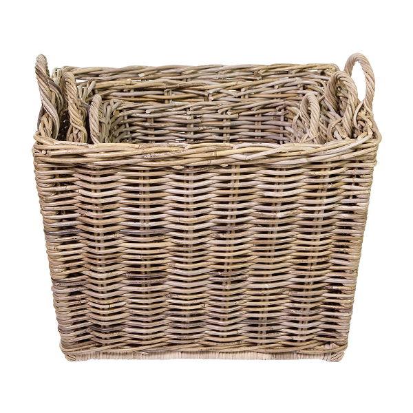 eddingtons RATTAN GREY KUBU OBLONG BASKETS SET OF 3