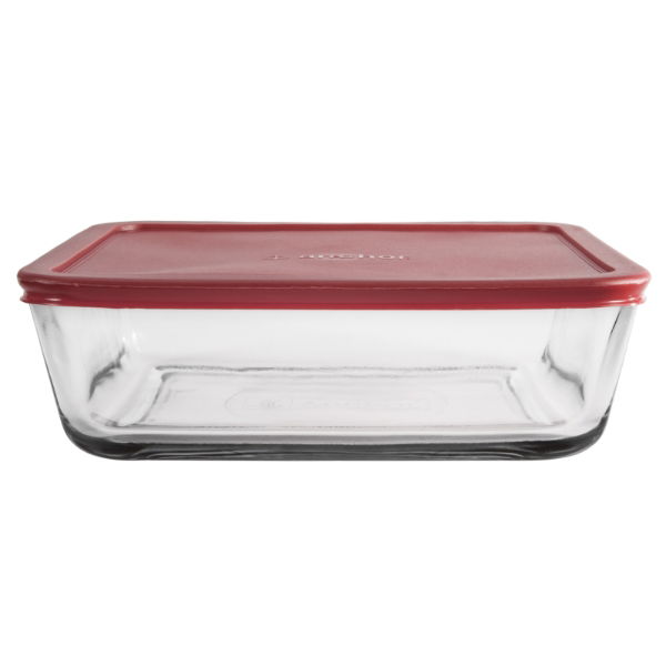 eddingtons RECTANGLE GLASS RED LIDDED FOOD STORAGE 1.4L