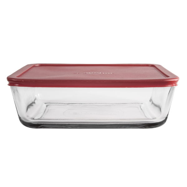 eddingtons RECTANGLE GLASS RED LIDDED FOOD STORAGE 2.6L