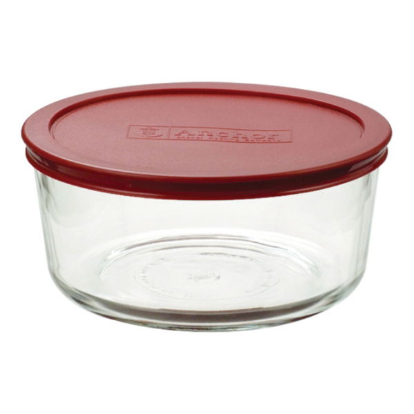 eddingtons ROUND GLASS RED LIDDED FOOD STORAGE 1.7L