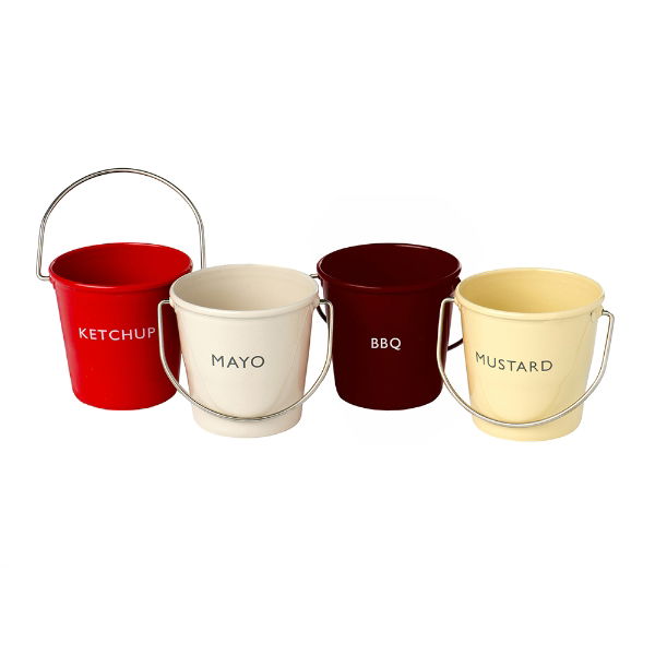 eddingtons SET OF 4 KETCHUP MUSTARD MAYO AND BBQ BUCKETS