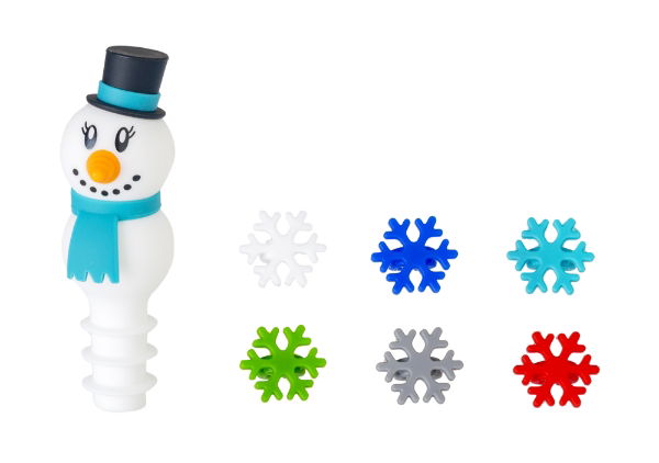 eddingtons SILICONE SNOWMAN BOTTLE STOP AND WINE CHARMS GIFT SET