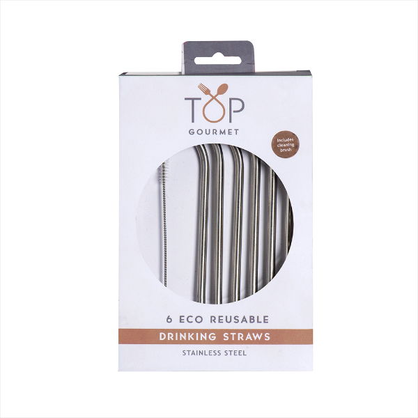 eddingtons TOP GOURMET STAINLESS STEEL STRAWS & CLEANING BRUSHES 6PC SET
