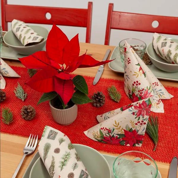 Eddingtons TRADITIONAL POINSETTIA PAPER NAPKINS 33 X 33CM