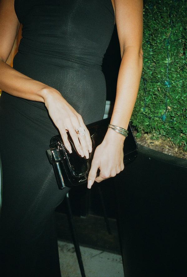 Edie Parker Burn Clutch In Patent Black Croc