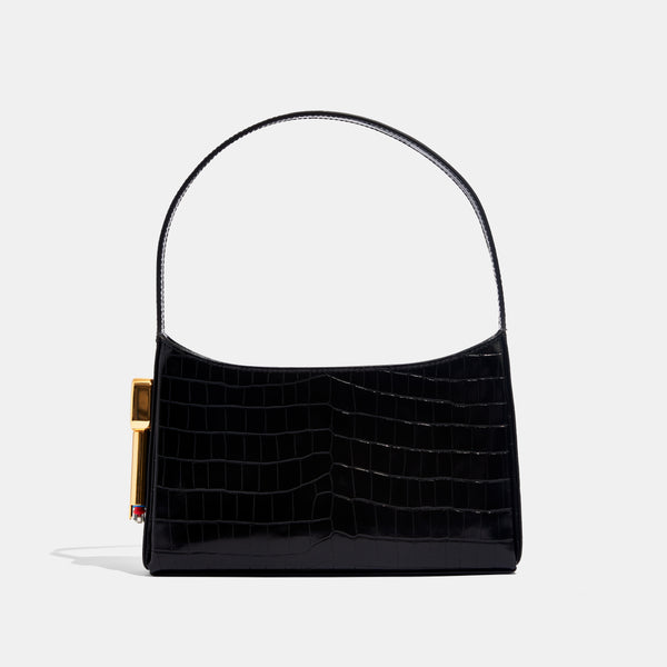 Edie Parker Burn Shoulder Bag In Black Croc