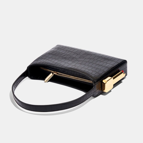 Edie Parker Burn Shoulder Bag In Black Croc