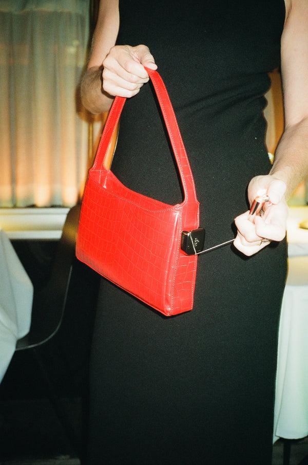 Edie Parker Burn Shoulder Bag In Red Croc