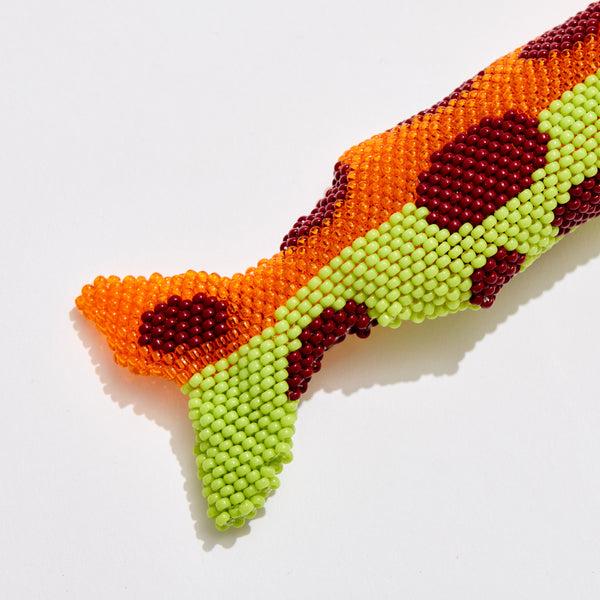 Edie Parker Retractable Lighter Keychain In Orange Beaded Fish