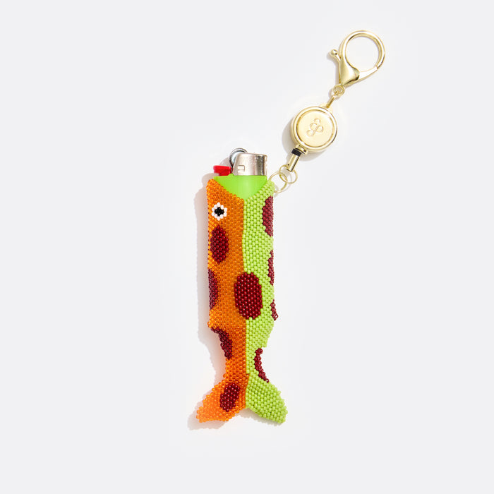 edie parker Retractable Lighter Keychain in Orange Beaded Fish
