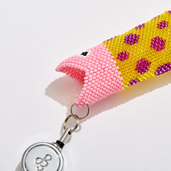 Edie Parker Retractable Lighter Keychain In Pink Beaded Fish