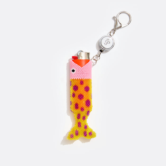 edie parker Retractable Lighter Keychain in Pink Beaded Fish