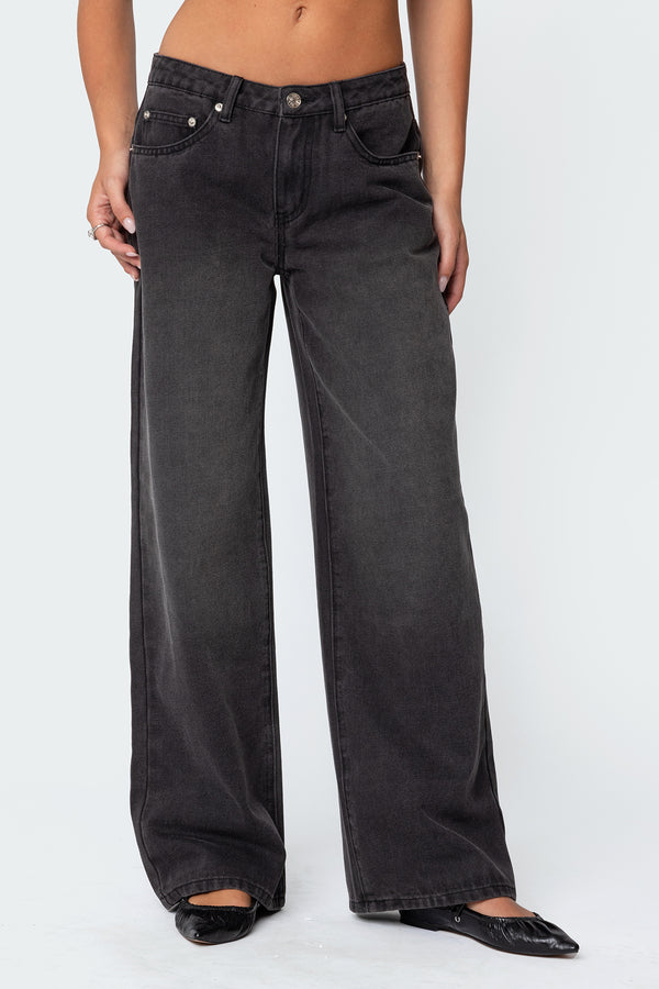Edikted 1980 Leopard Patch Low Rise Jeans Black Washed