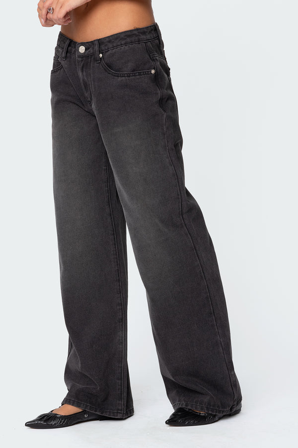 Edikted 1980 Leopard Patch Low Rise Jeans Black Washed