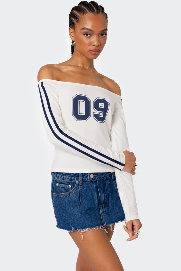 Edikted 90'S Off Shoulder Long Sleeve T Shirt White
