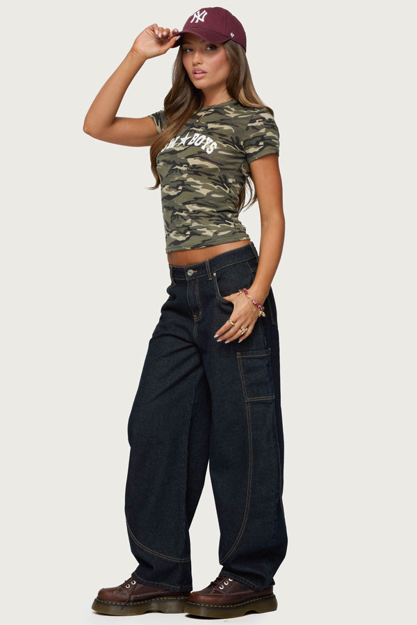 Edikted Aden Contrast Stitch Barrel Jeans Dark Blue