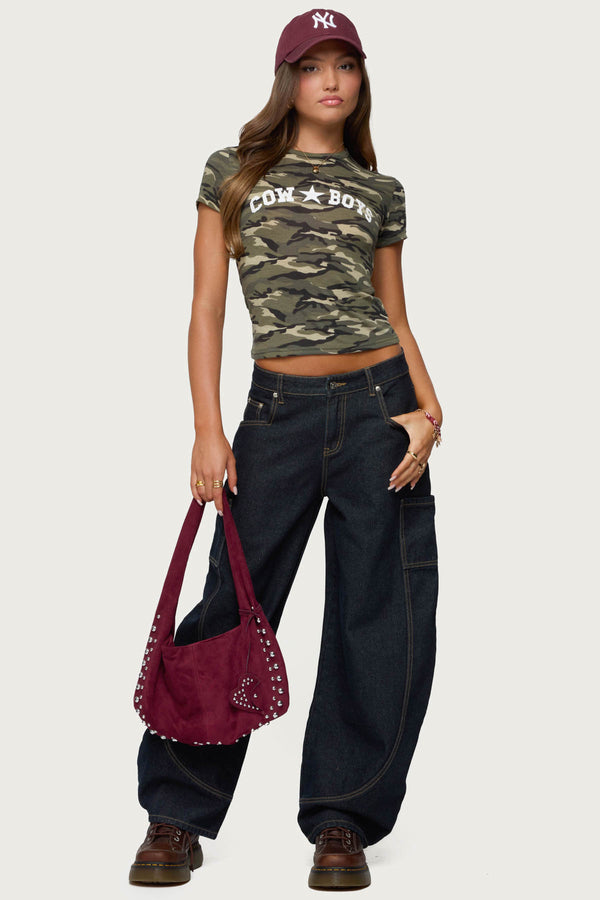 edikted Aden Contrast Stitch Barrel Jeans dark blue