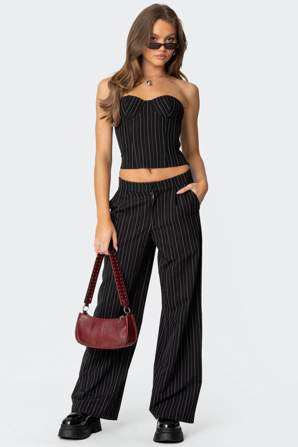 Edikted Aliza Strapless Pinstripe Corset Black And White