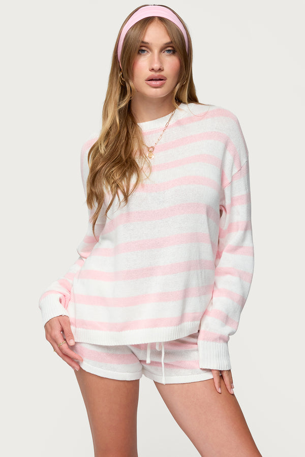 edikted Amaris Oversized Striped Knit Sweater light pink