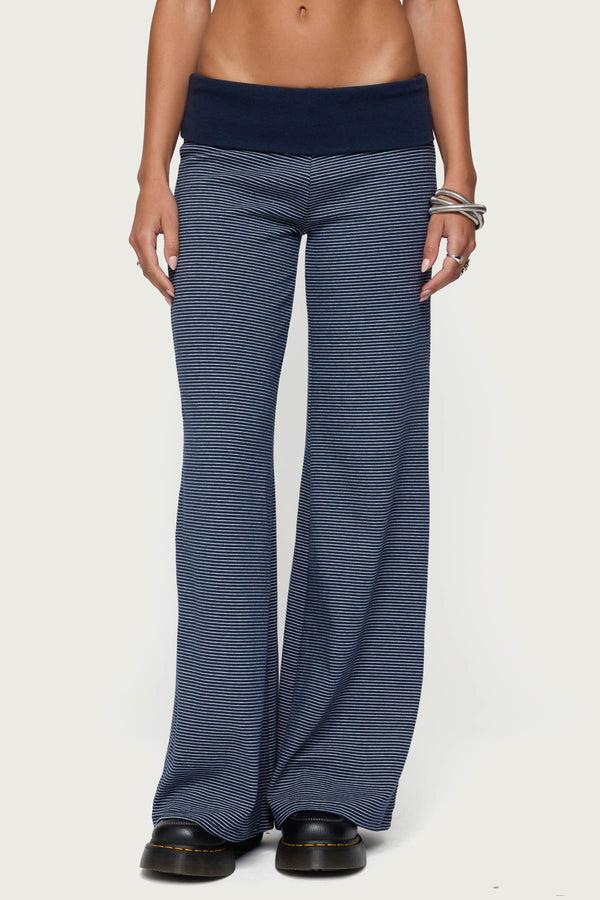 Edikted Amarna Striped Fold Over Pants Navy And White