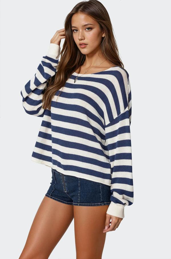 Edikted Anney Oversized Striped Sweater Blue And Cream