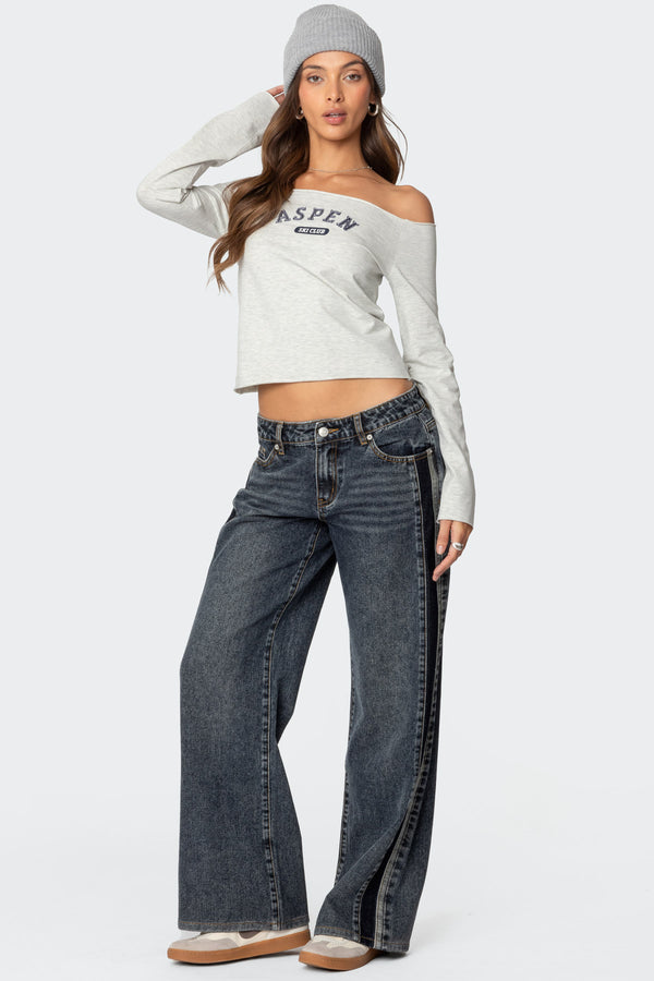 Edikted Aspen Ski Club Off Shoulder Top Gray Melange
