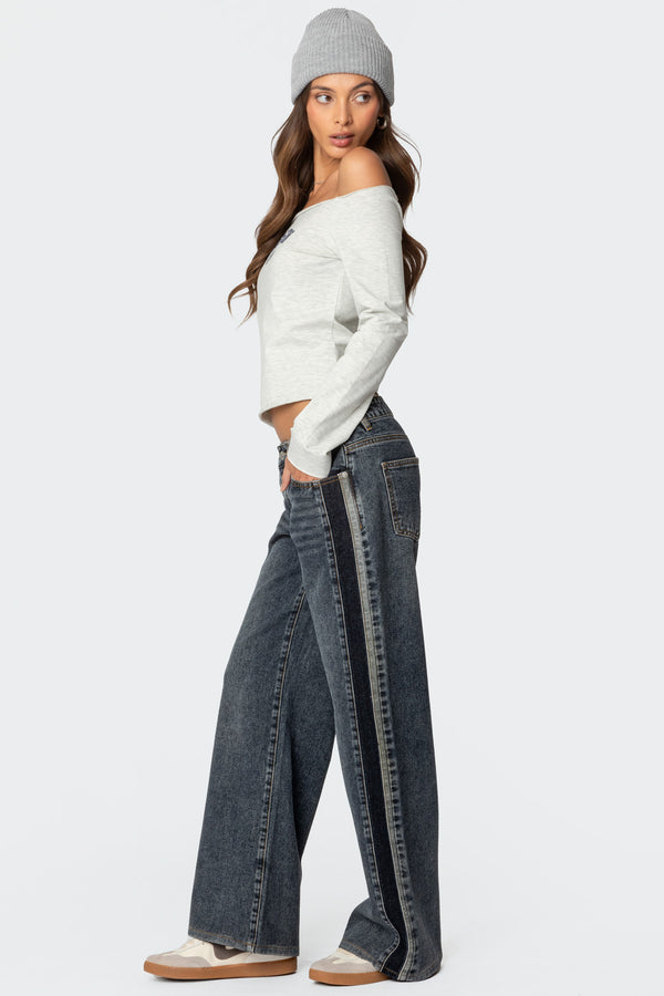 Edikted Aspen Ski Club Off Shoulder Top Gray Melange