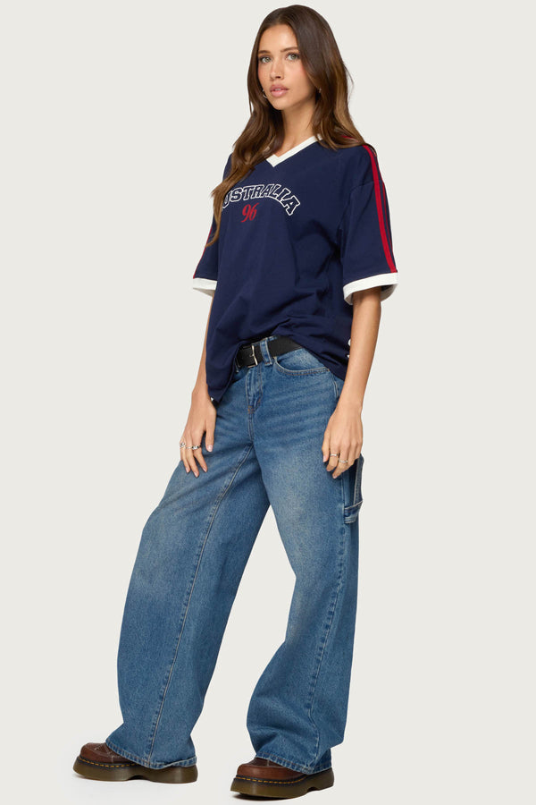 Edikted Australia 96 Contrast Oversized T Shirt Navy