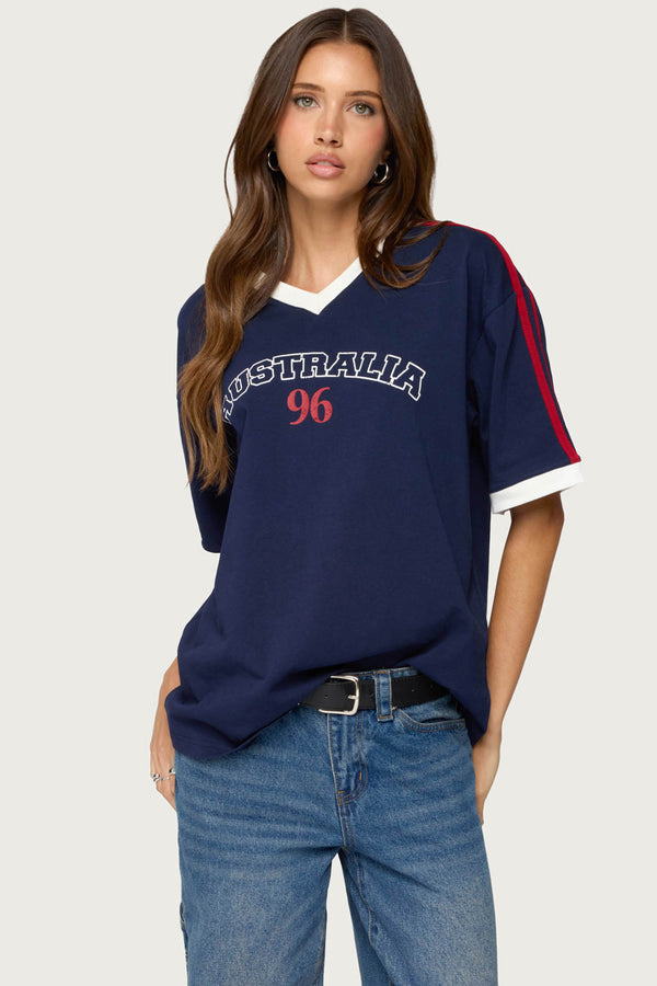 edikted Australia 96 Contrast Oversized T Shirt navy