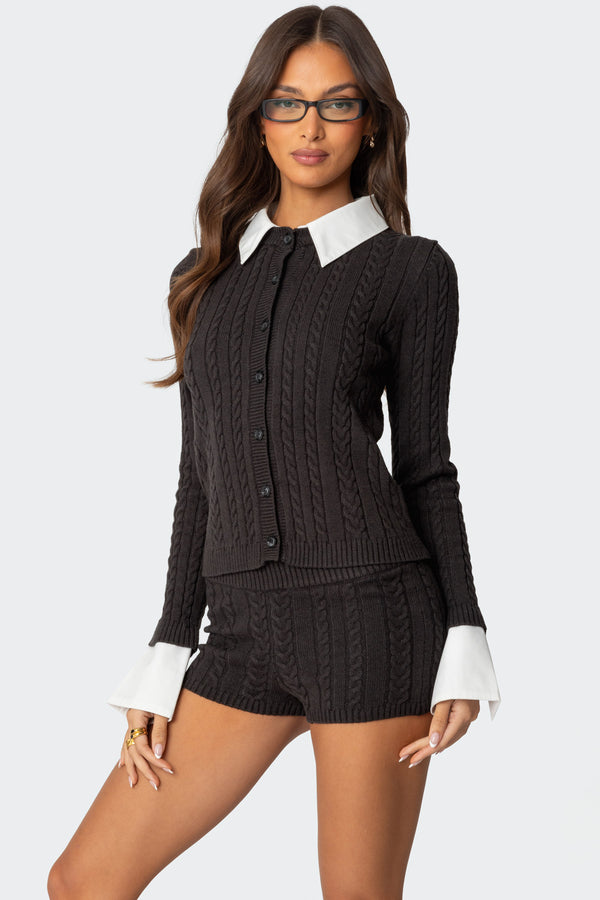Edikted Avey Detachable Cuff & Collar Cardigan Dark Gray