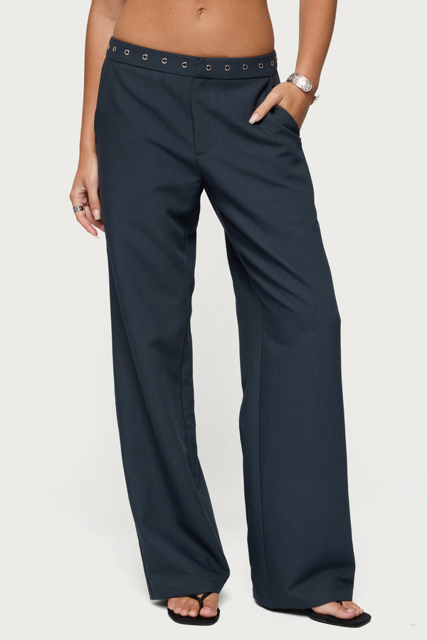Edikted Ayve Eyelet Waist Straight Leg Pants Dark Gray