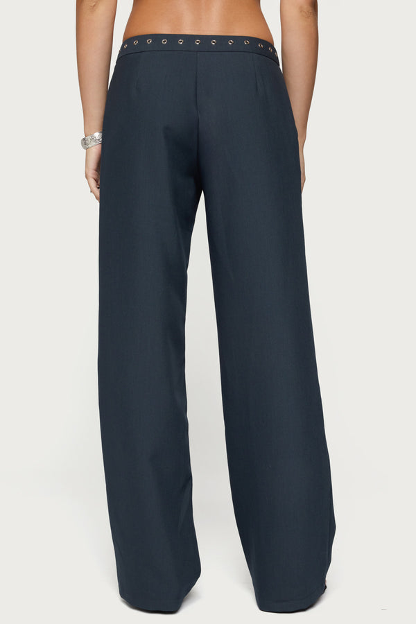Edikted Ayve Eyelet Waist Straight Leg Pants Dark Gray