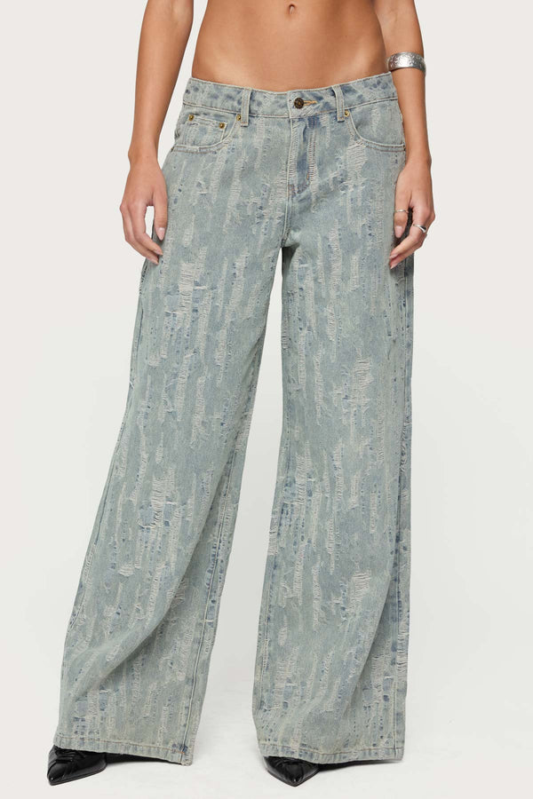 Edikted Blaze Distressed Low Rise Jeans Blue Washed