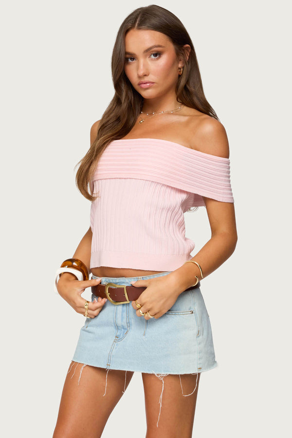 Edikted Blythe Ribbed Knit Fold Over Top Light Pink