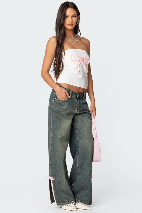 edikted Bow Slitted Vintage Washed Jeans blue washed