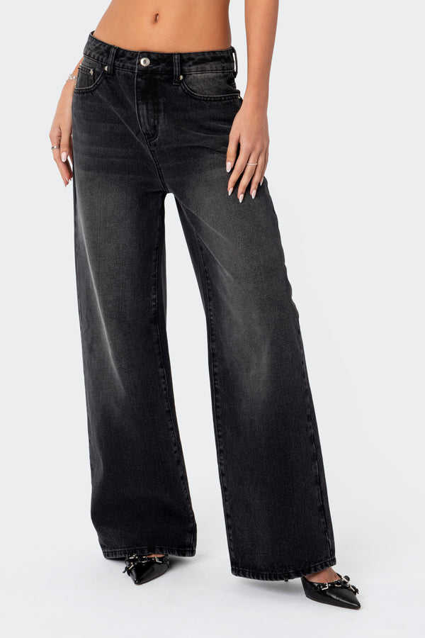 Edikted Braya Washed Low Rise Baggy Jeans Black Washed