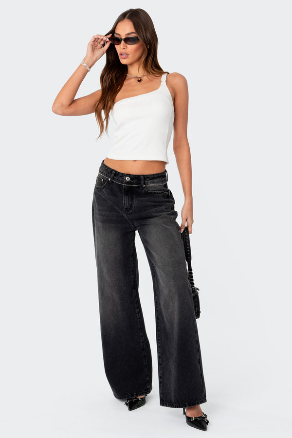 edikted Braya Washed Low Rise Baggy Jeans black washed