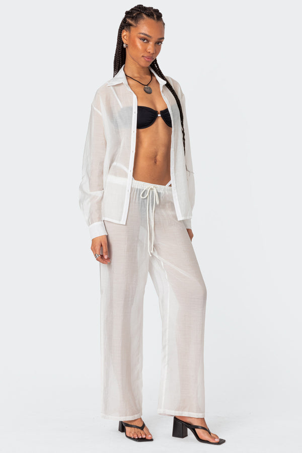 Edikted Breezy Oversized Sheer Button Up Shirt White