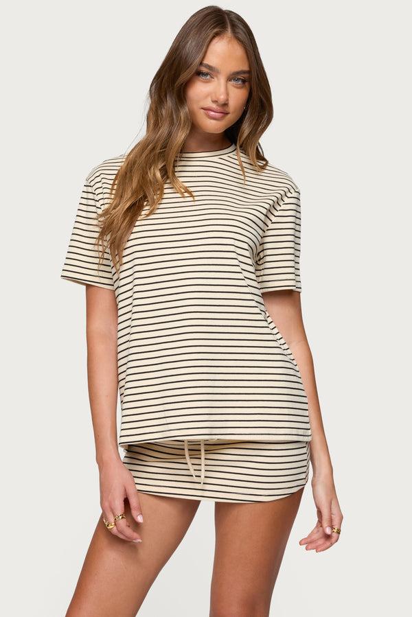 edikted Brena Striped Oversized T Shirt cream and black