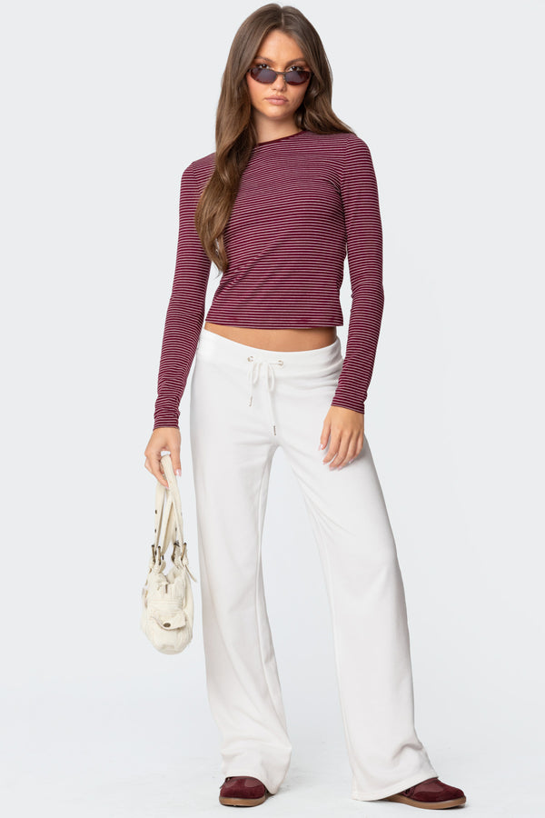 Edikted Brianna Striped Long Sleeve T Shirt Burgundy
