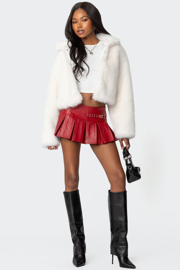 edikted Carmine Faux Leather Pleated Mini Skirt red