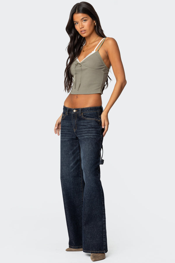 Edikted Carpenter Low Rise Jeans Indigo Blue Raw Washed