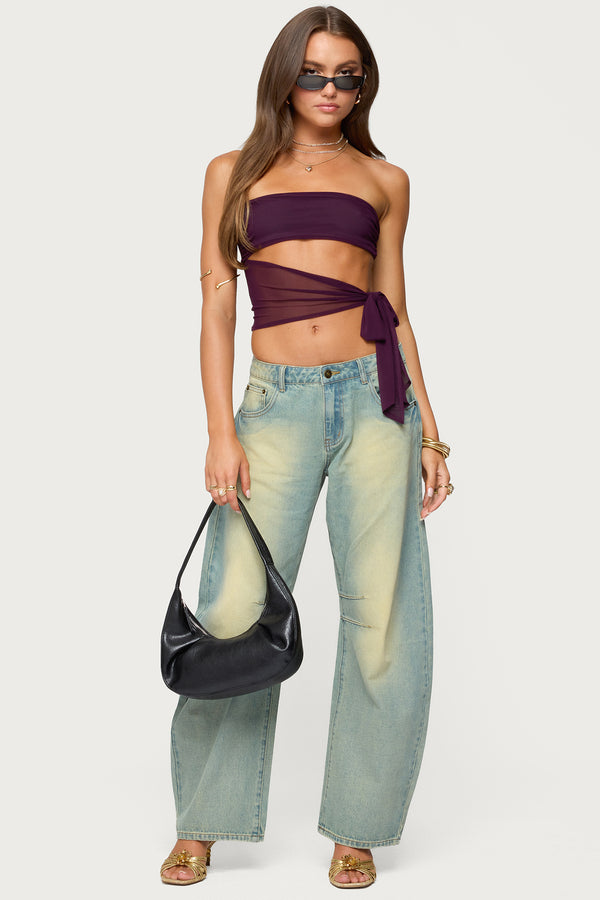 edikted Cayden Low Rise Washed Barrel Jeans blue vintage washed