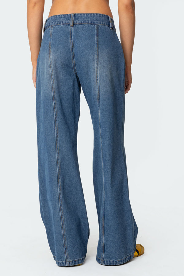 Edikted Charlie Panel Stitch Low Rise Jeans Blue Washed
