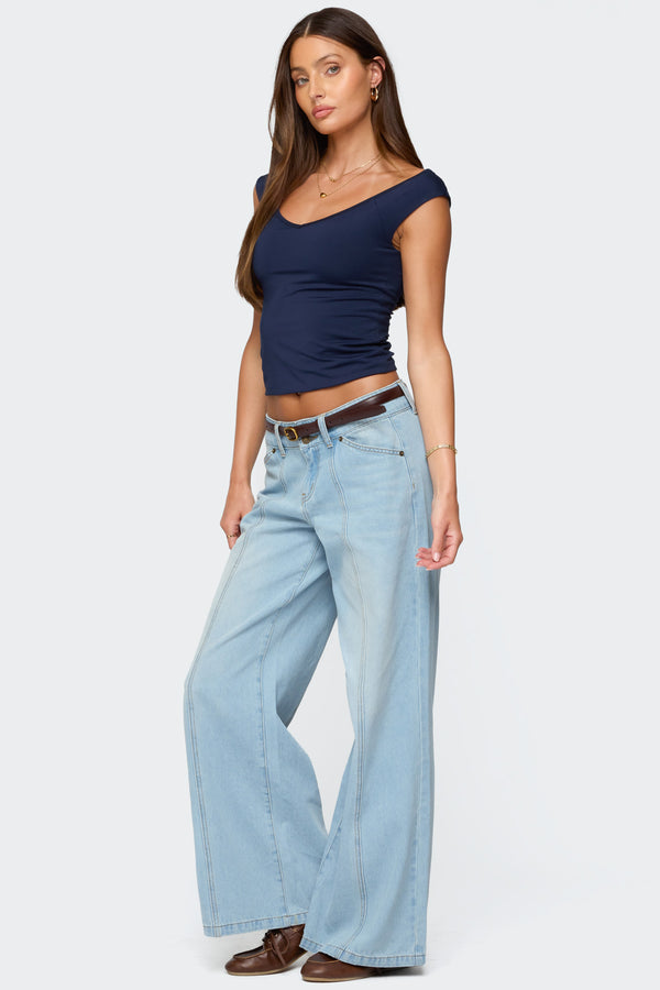 Edikted Charlie Panel Stitch Low Rise Jeans Light Blue