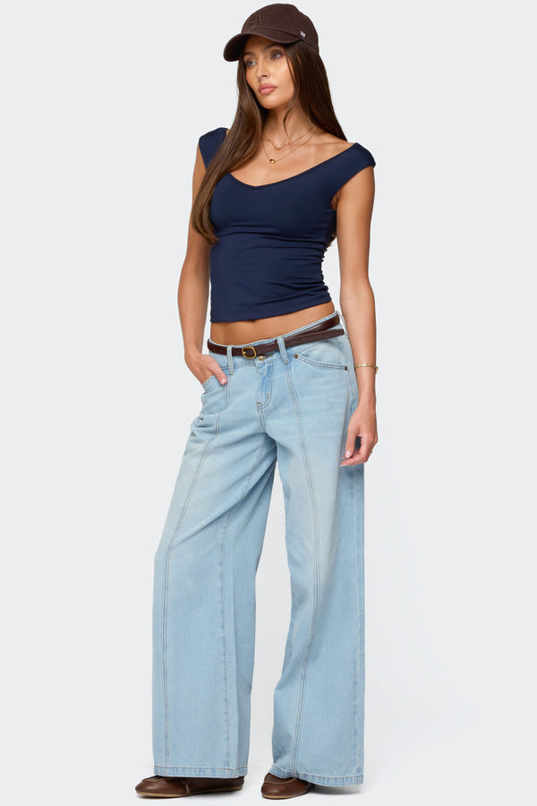 edikted Charlie Panel Stitch Low Rise Jeans light blue