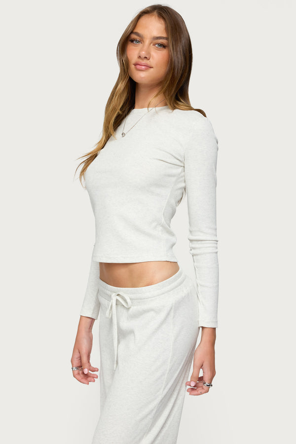 Edikted Cicilia Long Sleeve Ribbed T Shirt Gray Melange
