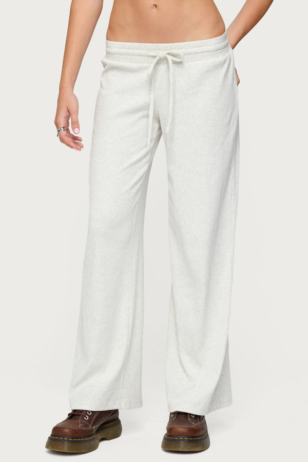 Edikted Cicilia Straight Leg Ribbed Pants Gray Melange